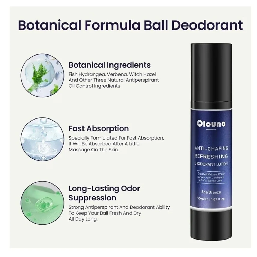 2-pack Qiouno Ball Deodorant for Men‎ Botanical Formula Refreshing Lotion
